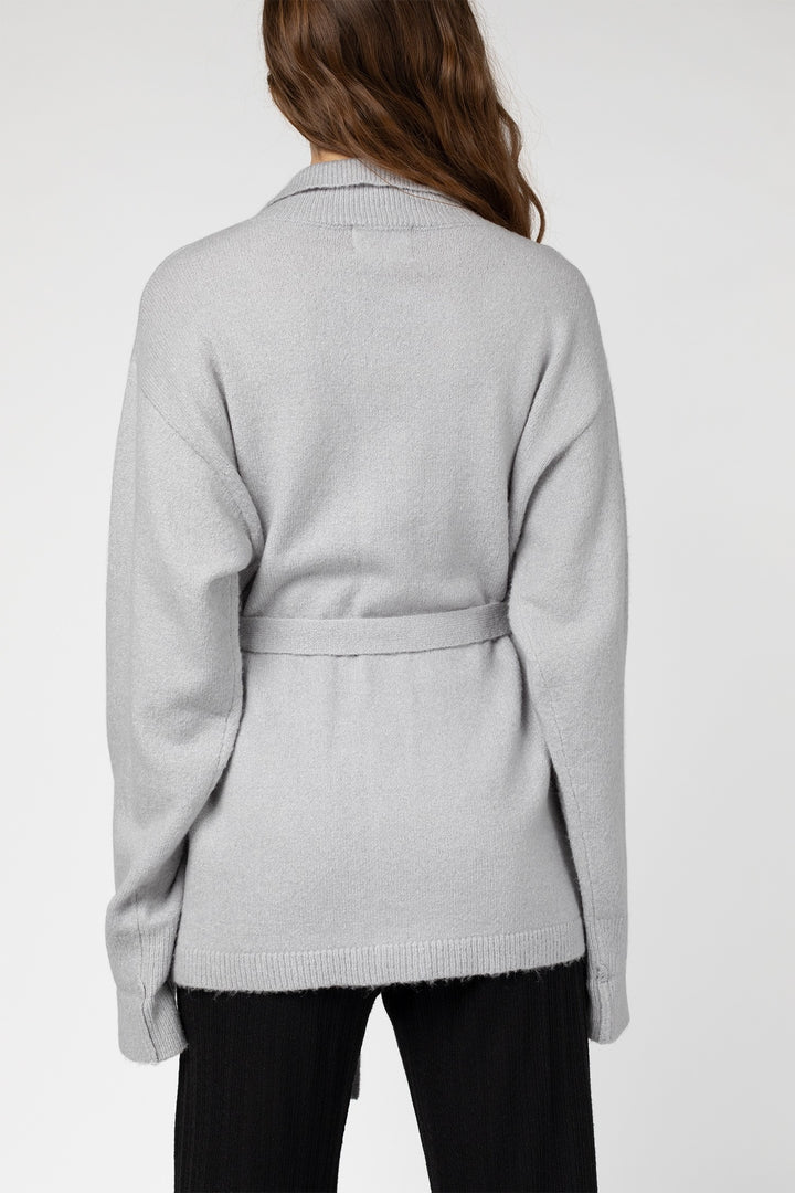soft knit tie waist button front pocket detail cardigan#color_cloud-grey
