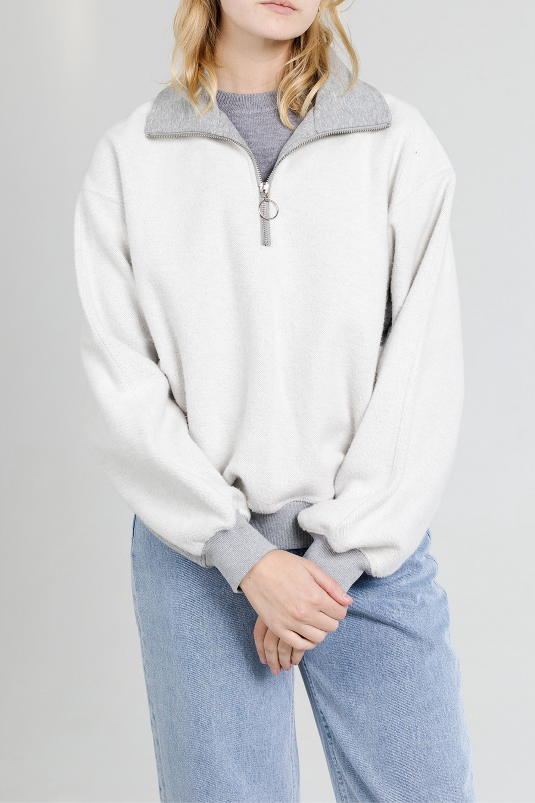 half zip inside out pullover sweatshirt#color_heather-grey