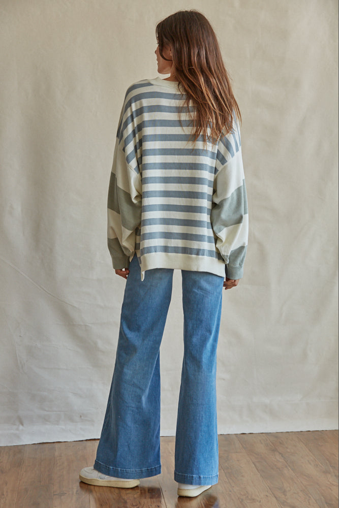 oversized striped long sleeve sweater #color_blue-ivory